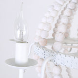 Cottage Sphere Beaded Chandelier 25.5"/31" Dia 9-Light White Wood Suspended Lighting Fixture Clearhalo 'Ceiling Lights' 'Chandeliers' Lighting' options 260642