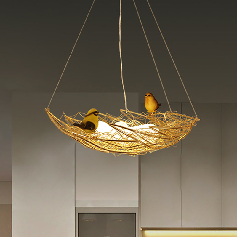 Nest Metal Art Deco Chandelier Lighting 19.5"/21.5" Wide 6/9 Lights Hanging Ceiling Lamp in Gold Gold Clearhalo 'Ceiling Lights' 'Chandeliers' 'Close To Ceiling Lights' 'Glass shade' 'Glass' 'Modern Chandeliers' 'Modern' Lighting' 260648