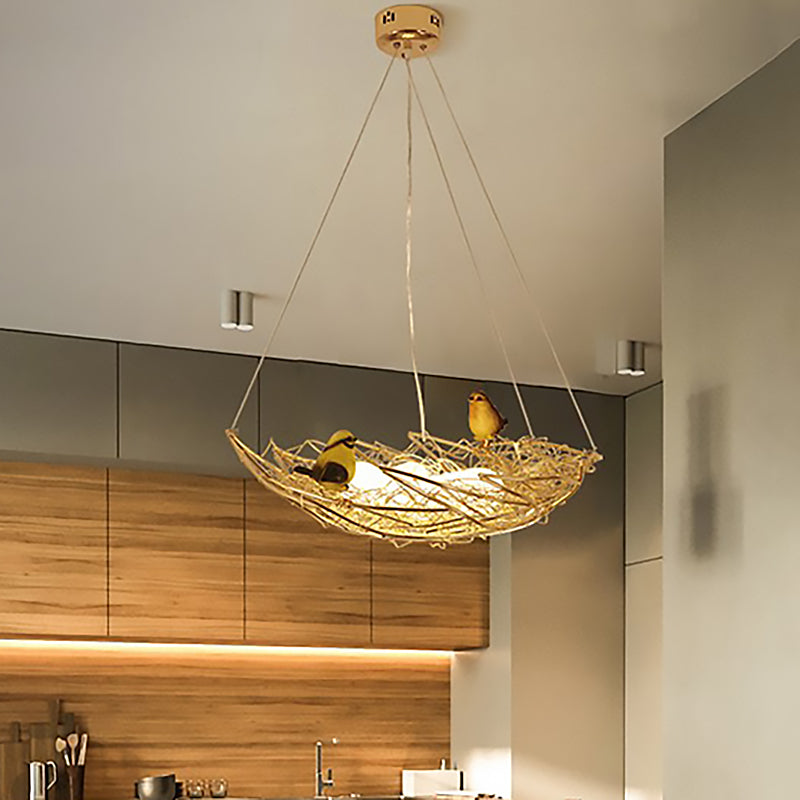 Nest Metal Art Deco Chandelier Lighting 19.5"/21.5" Wide 6/9 Lights Hanging Ceiling Lamp in Gold Clearhalo 'Ceiling Lights' 'Chandeliers' 'Close To Ceiling Lights' 'Glass shade' 'Glass' 'Modern Chandeliers' 'Modern' Lighting' 260649