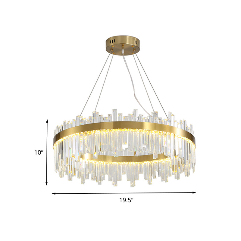 Gold Circle Hanging Ceiling Light Postmodern Crystal Block 19.5"/23.5"/31.5" Wide LED Chandelier Lamp Clearhalo 'Ceiling Lights' 'Chandeliers' 'Modern Chandeliers' 'Modern' Lighting' 260656