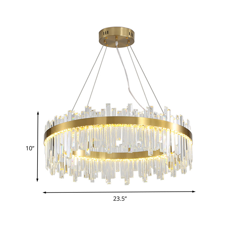 Gold Circle Hanging Ceiling Light Postmodern Crystal Block 19.5"/23.5"/31.5" Wide LED Chandelier Lamp Clearhalo 'Ceiling Lights' 'Chandeliers' 'Modern Chandeliers' 'Modern' Lighting' 260657