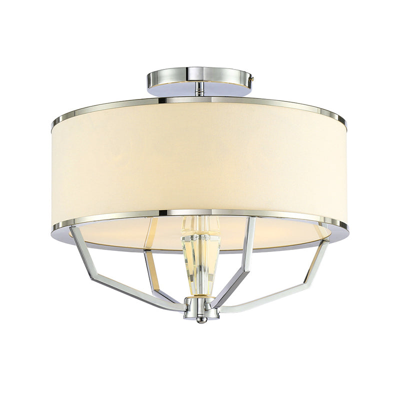 Modern Drum Semi Ceiling Flushmount Light with White Fabric Shade 5 Lights Semi Flush Lamp in Chrome Clearhalo 'Ceiling Lights' 'Close To Ceiling Lights' 'Close to ceiling' 'Semi-flushmount' Lighting' 260668