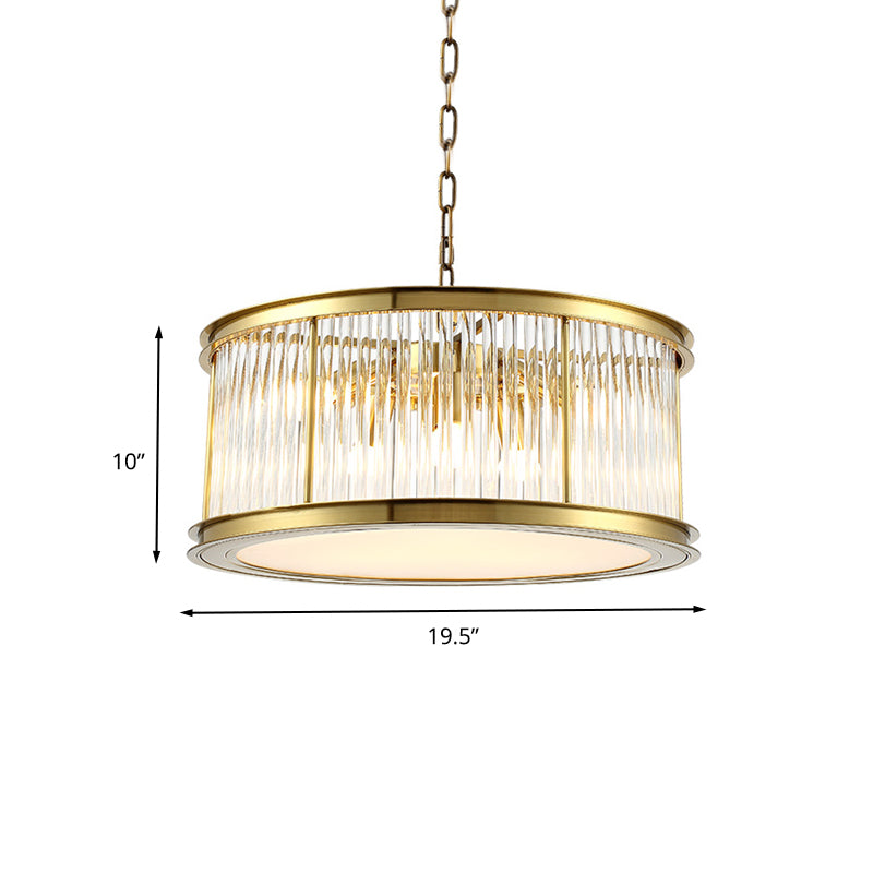 Drum Hanging Light Modern Crystal Rod 6 Lights Black/Brass Chandelier Light Fixture for Living Room Clearhalo 'Ceiling Lights' 'Chandeliers' 'Modern Chandeliers' 'Modern' Lighting' 260677