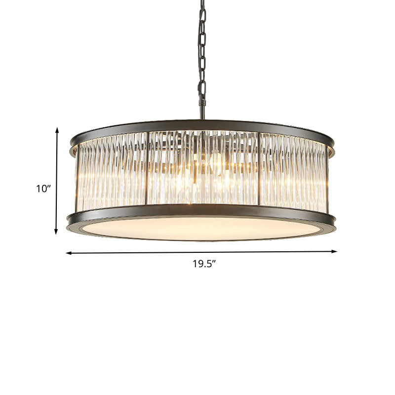 Drum Hanging Light Modern Crystal Rod 6 Lights Black/Brass Chandelier Light Fixture for Living Room Clearhalo 'Ceiling Lights' 'Chandeliers' 'Modern Chandeliers' 'Modern' Lighting' 260678