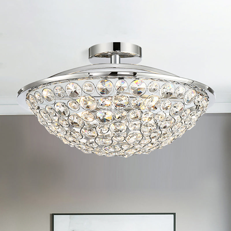 Crystal Bead Bowl Semi Flushmount 4 Lights Modern Luxury Semi Flush Lighting in Polished Chrome Clearhalo 'Ceiling Lights' 'Close To Ceiling Lights' 'Close to ceiling' 'Semi-flushmount' Lighting' 260684