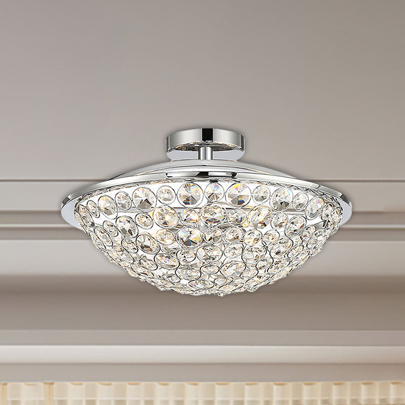 Crystal Bead Bowl Semi Flushmount 4 Lights Modern Luxury Semi Flush Lighting in Polished Chrome Chrome Clearhalo 'Ceiling Lights' 'Close To Ceiling Lights' 'Close to ceiling' 'Semi-flushmount' Lighting' 260685