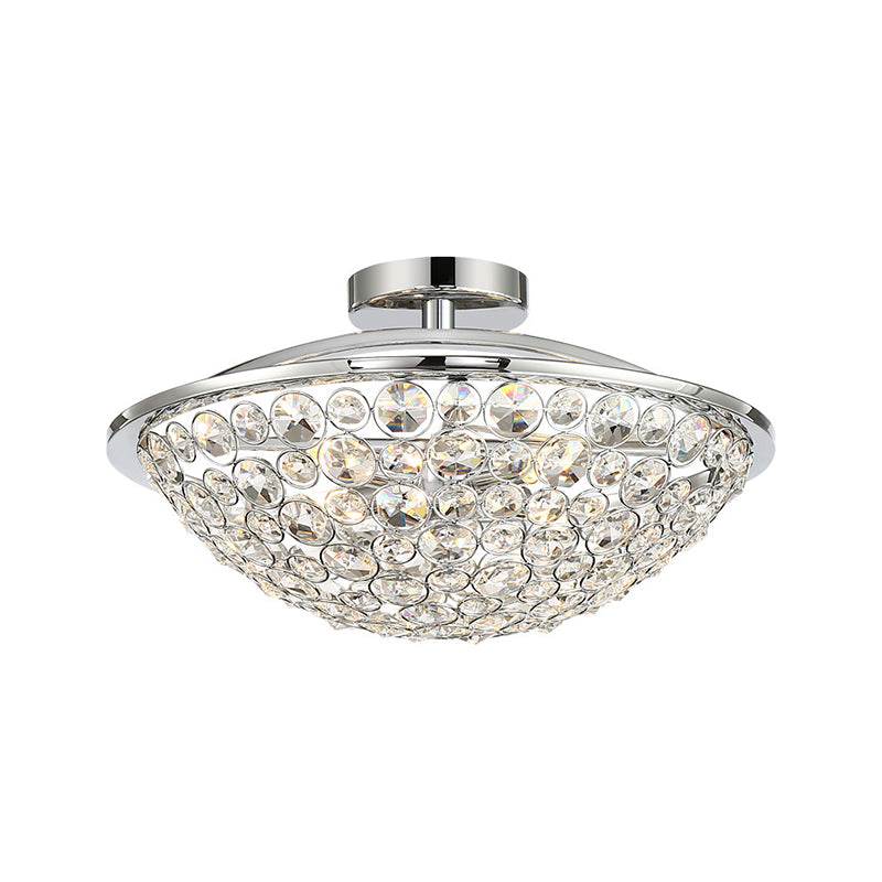 Crystal Bead Bowl Semi Flushmount 4 Lights Modern Luxury Semi Flush Lighting in Polished Chrome Clearhalo 'Ceiling Lights' 'Close To Ceiling Lights' 'Close to ceiling' 'Semi-flushmount' Lighting' 260686