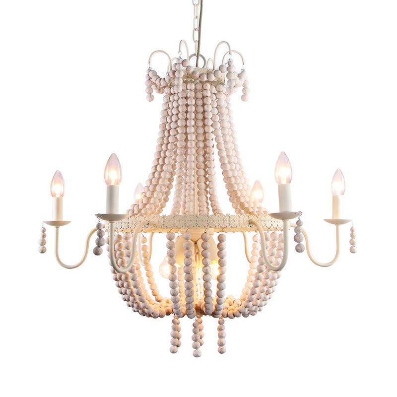 White 6/9-Head Chandelier Light Transitional Wooden Beaded Basket Hanging Ceiling Pendant Clearhalo 'Ceiling Lights' 'Chandeliers' Lighting' options 260691