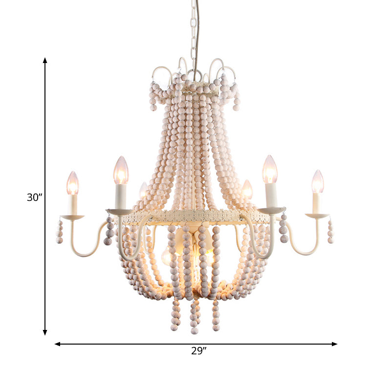 White 6/9-Head Chandelier Light Transitional Wooden Beaded Basket Hanging Ceiling Pendant Clearhalo 'Ceiling Lights' 'Chandeliers' Lighting' options 260692