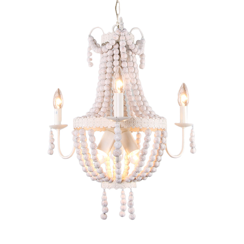 White 6/9-Head Chandelier Light Transitional Wooden Beaded Basket Hanging Ceiling Pendant Clearhalo 'Ceiling Lights' 'Chandeliers' Lighting' options 260696