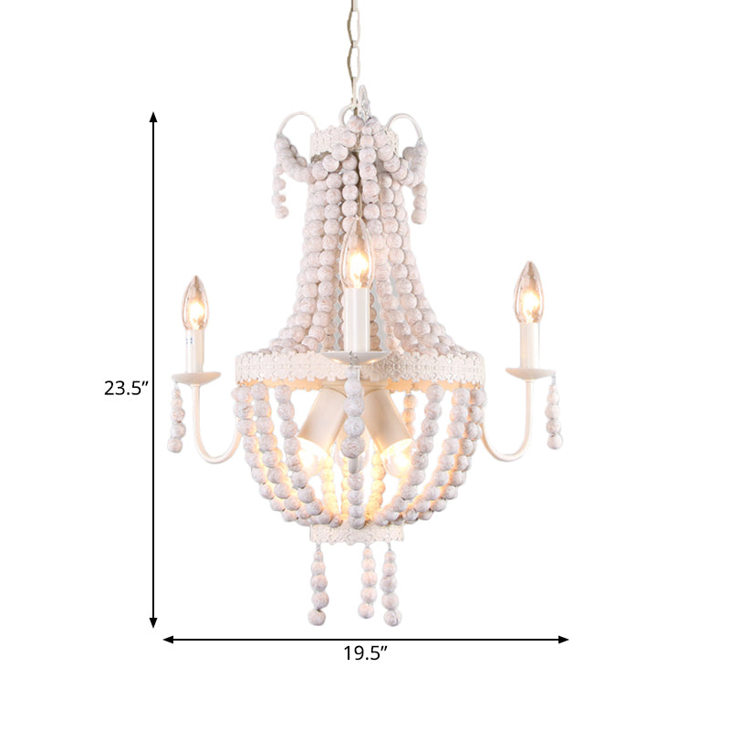 White 6/9-Head Chandelier Light Transitional Wooden Beaded Basket Hanging Ceiling Pendant Clearhalo 'Ceiling Lights' 'Chandeliers' Lighting' options 260697