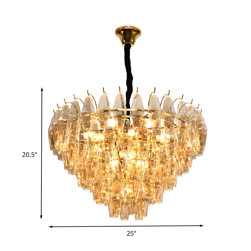 Cone Hanging Ceiling Light Modern Amber Glass 7/9 Heads Living Room Chandelier Lighting Fixture Clearhalo 'Ceiling Lights' 'Chandeliers' 'Modern Chandeliers' 'Modern' Lighting' 260698