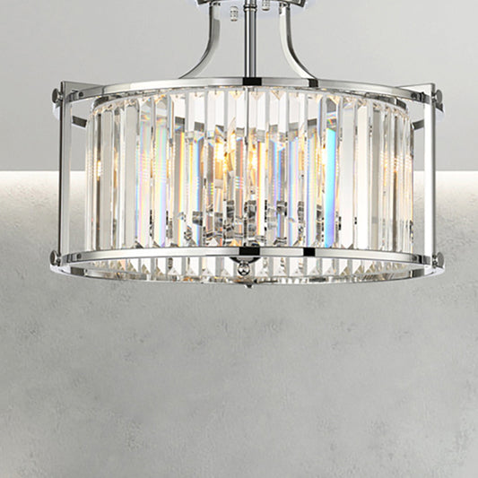 Clear Crystal Drum Ceiling Light 4 Lights Modernism Polished Chrome Semi Flushmount Chrome Clearhalo 'Ceiling Lights' 'Close To Ceiling Lights' 'Close to ceiling' 'Semi-flushmount' Lighting' 260711