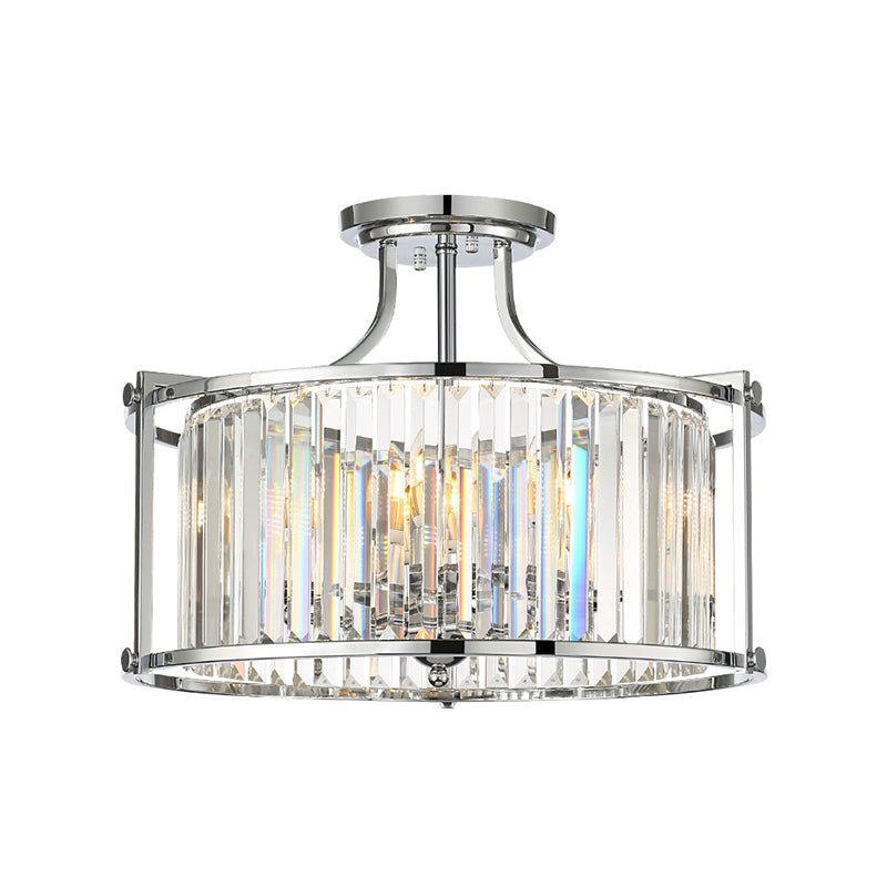 Clear Crystal Drum Ceiling Light 4 Lights Modernism Polished Chrome Semi Flushmount Clearhalo 'Ceiling Lights' 'Close To Ceiling Lights' 'Close to ceiling' 'Semi-flushmount' Lighting' 260712