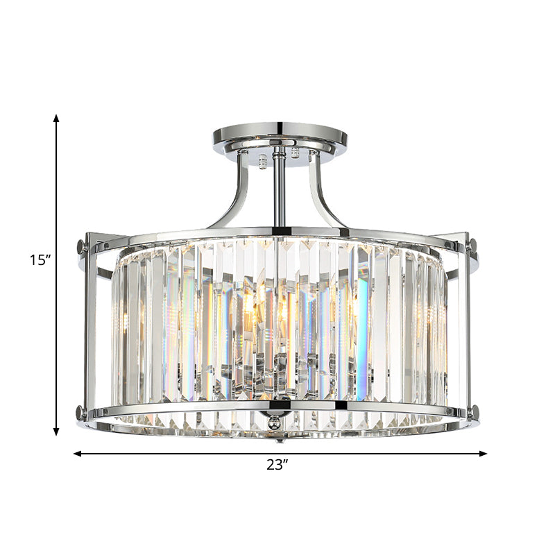 Clear Crystal Drum Ceiling Light 4 Lights Modernism Polished Chrome Semi Flushmount Clearhalo 'Ceiling Lights' 'Close To Ceiling Lights' 'Close to ceiling' 'Semi-flushmount' Lighting' 260713