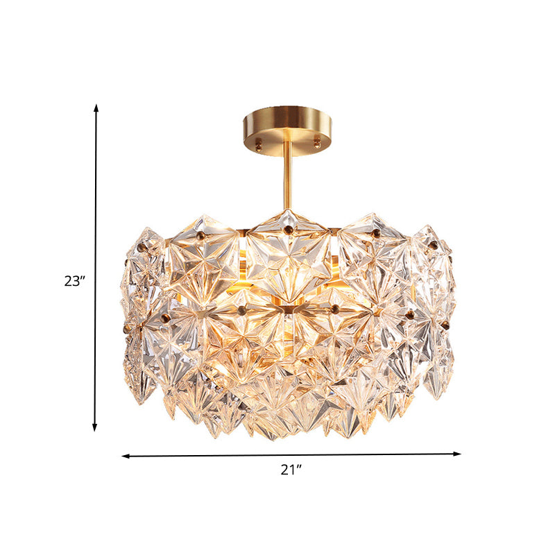 Gold Circular Hanging Lamp Kit Postmodern 8/9 Heads Hexagon Crystal Hanging Ceiling Light Clearhalo 'Ceiling Lights' 'Chandeliers' 'Modern Chandeliers' 'Modern' Lighting' 260720