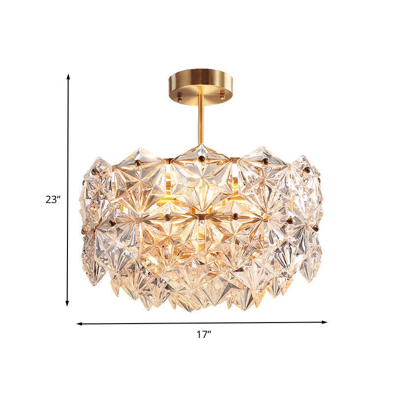 Gold Circular Hanging Lamp Kit Postmodern 8/9 Heads Hexagon Crystal Hanging Ceiling Light Clearhalo 'Ceiling Lights' 'Chandeliers' 'Modern Chandeliers' 'Modern' Lighting' 260721