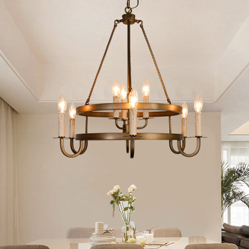 Bronze 9 Lights Ceiling Chandelier Rustic Metal Candle Hanging Pendant Lighting for Dining Room Clearhalo 'Ceiling Lights' 'Chandeliers' Lighting' options 260727