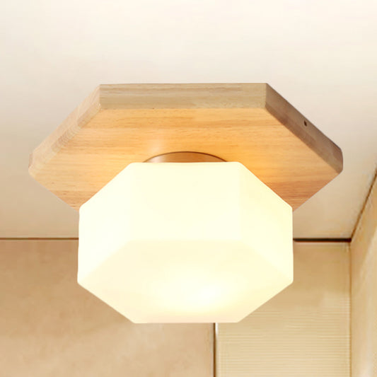 Geometric Flush Lighting Nordic Style Frosted Glass 1 Light Foyer Flush Mount Light Wood Clearhalo 'Ceiling Lights' 'Close To Ceiling Lights' 'Close to ceiling' 'Flush mount' Lighting' 260732