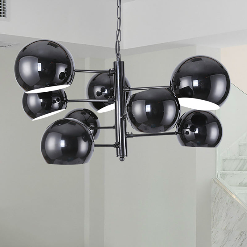 Black Globe Chandelier Simple 8-Light Iron LED Pendant Light with Hanging Rod for Office Black Clearhalo 'Ceiling Lights' 'Chandeliers' 'Modern Chandeliers' 'Modern' Lighting' 260738