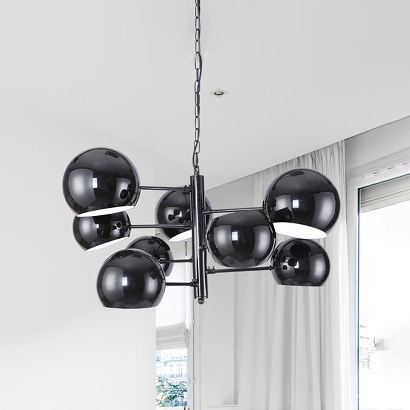 Black Globe Chandelier Simple 8-Light Iron LED Pendant Light with Hanging Rod for Office Clearhalo 'Ceiling Lights' 'Chandeliers' 'Modern Chandeliers' 'Modern' Lighting' 260739