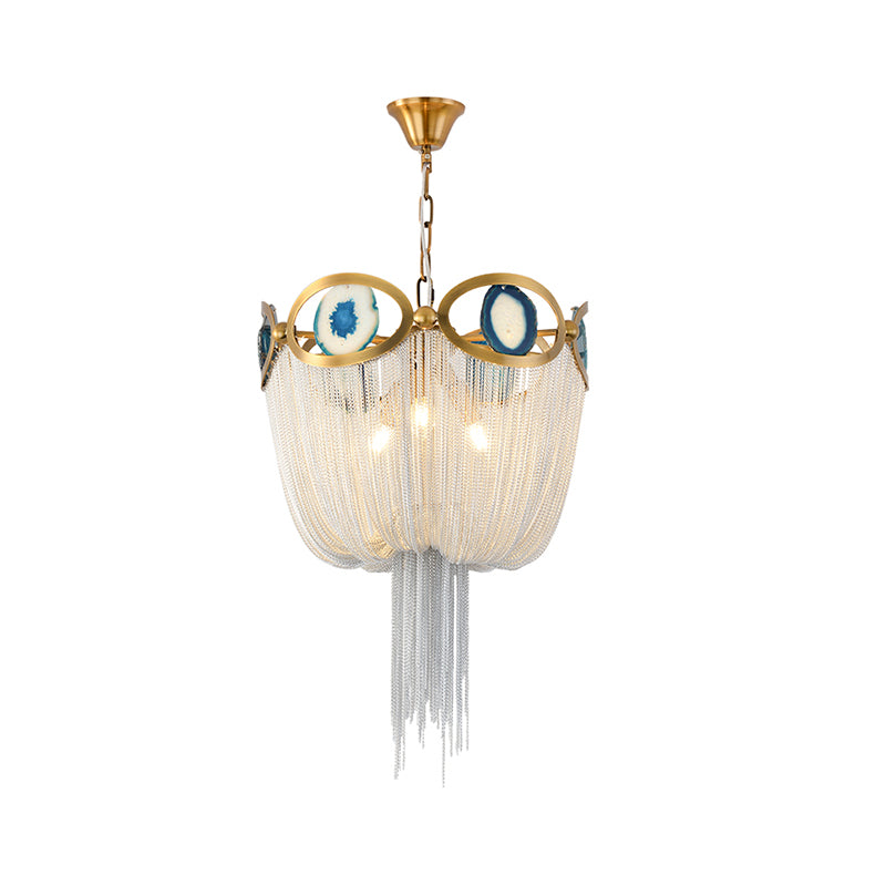 Chain Metal Empire Chandelier Lighting Modernist Nordic Style 3 Lights Gold Hanging Light Fixture Clearhalo 'Ceiling Lights' 'Chandeliers' 'Modern Chandeliers' 'Modern' Lighting' 260752