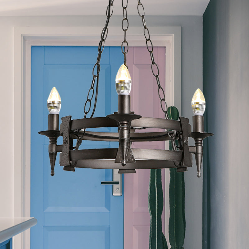 3 Lights Metal Ceiling Chandelier Rustic Black Bare Bulb Living Room Hanging Lamp Kit Clearhalo 'Ceiling Lights' 'Chandeliers' Lighting' options 260773