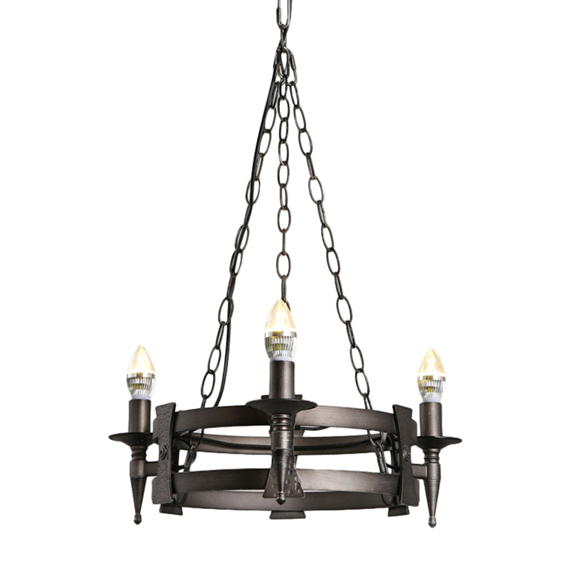 3 Lights Metal Ceiling Chandelier Rustic Black Bare Bulb Living Room Hanging Lamp Kit Clearhalo 'Ceiling Lights' 'Chandeliers' Lighting' options 260776