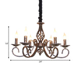 6 Lights Swirled Arm Chandelier Lamp Vintage Bronze Metal Suspension Lighting Fixture for Dining Room Clearhalo 'Ceiling Lights' 'Chandeliers' Lighting' options 260788