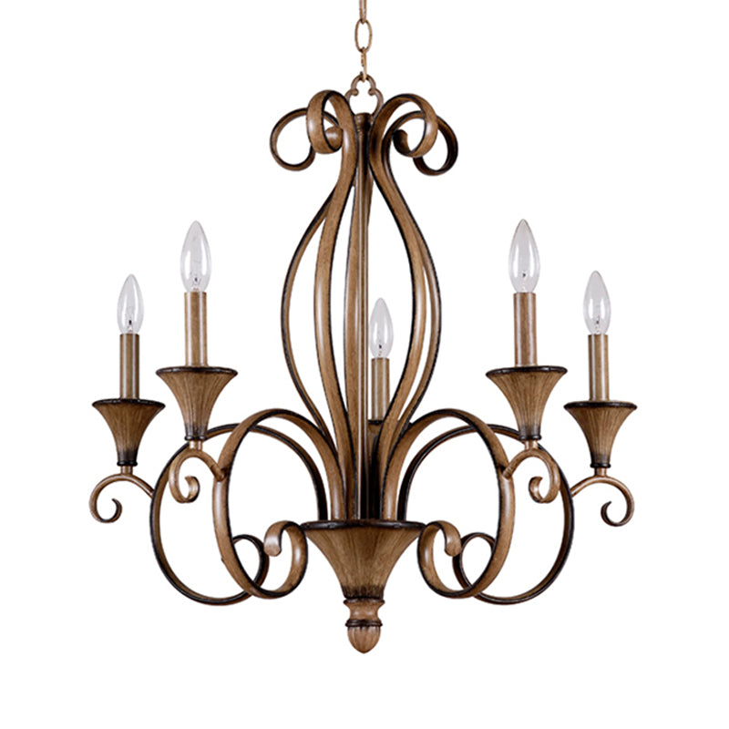 Metal Wood Pendant Lighting Swirled Arm 5 Lights Countryside Chandelier Lamp Clearhalo 'Ceiling Lights' 'Chandeliers' Lighting' options 260793