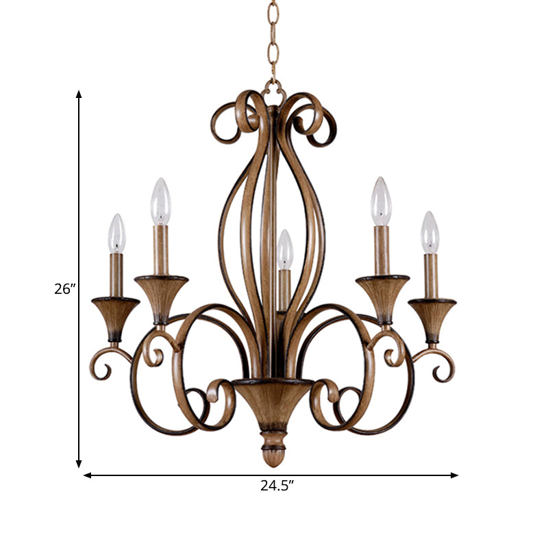 Metal Wood Pendant Lighting Swirled Arm 5 Lights Countryside Chandelier Lamp Clearhalo 'Ceiling Lights' 'Chandeliers' Lighting' options 260794