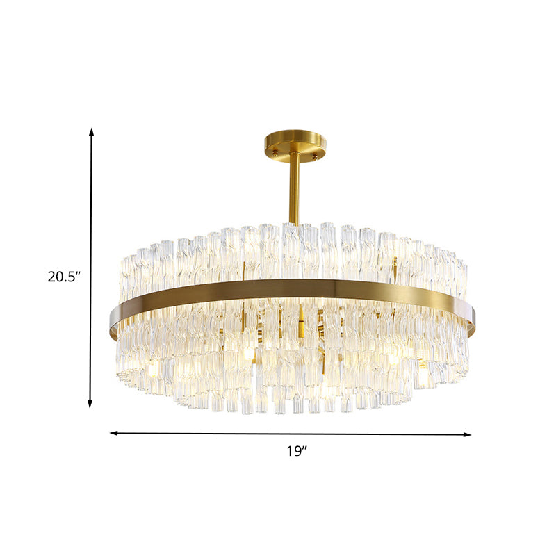 Drum Chandelier Lamp Postmodern Fluted Crystal 8 Lights Gold Hanging Light Fixture Clearhalo 'Ceiling Lights' 'Chandeliers' 'Modern Chandeliers' 'Modern' Lighting' 260797