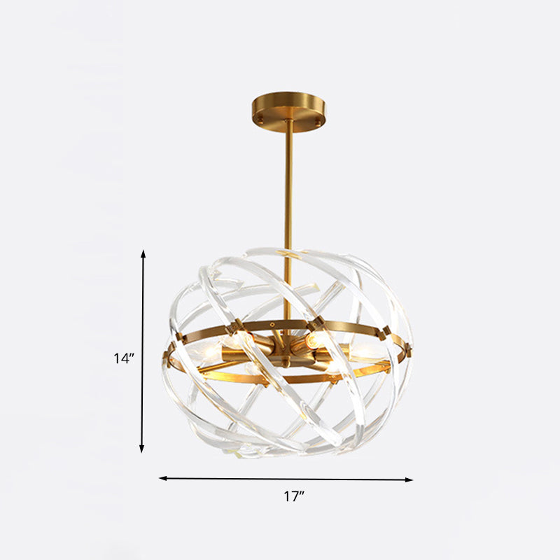 6 Heads Bedroom Chandelier Lamp Postmodern Gold Hanging Light with Orbit Curved Crystal Rod Shade Clearhalo 'Ceiling Lights' 'Chandeliers' 'Modern Chandeliers' 'Modern' Lighting' 260798