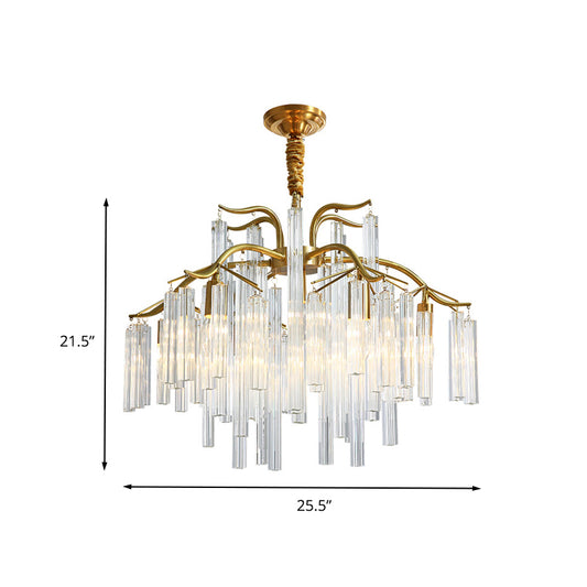 Gold Curved Arm Chandelier Light Postmodern 7 Heads Tri-Sided Crystal Rod Hanging Light Fixture Clearhalo 'Ceiling Lights' 'Chandeliers' 'Modern Chandeliers' 'Modern' Lighting' 260799