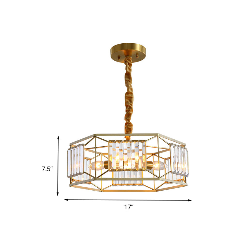 Hexagon Metal Frame Hanging Light Modern Crystal Block 3 Heads Gold Hanging Ceiling Light Clearhalo 'Ceiling Lights' 'Chandeliers' 'Modern Chandeliers' 'Modern' Lighting' 260800