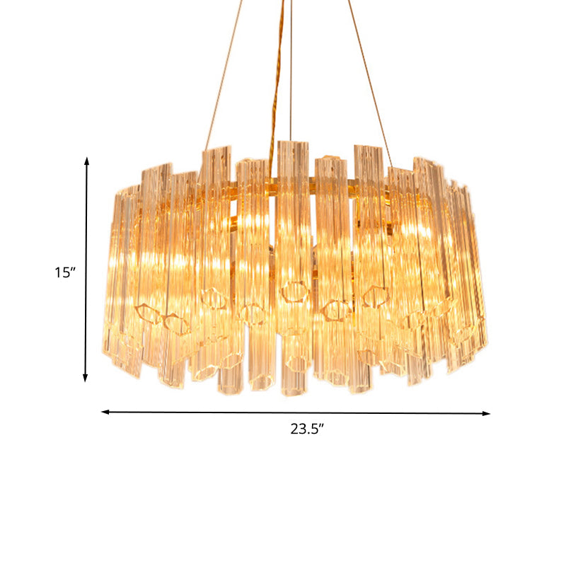 Circular Chandelier Light Modern Ridged Clear Crystal 8 Heads Gold Hanging Light Fixture Clearhalo 'Ceiling Lights' 'Chandeliers' 'Glass shade' 'Glass' 'Modern Chandeliers' 'Modern' Lighting' 260801