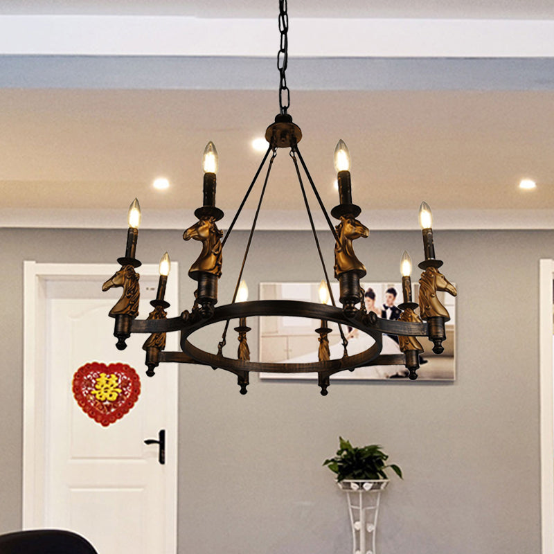 8 Lights Living Room Hanging Lighting Country Style Black Chandelier with Candle Metal Clearhalo 'Ceiling Lights' 'Chandeliers' Lighting' options 260818