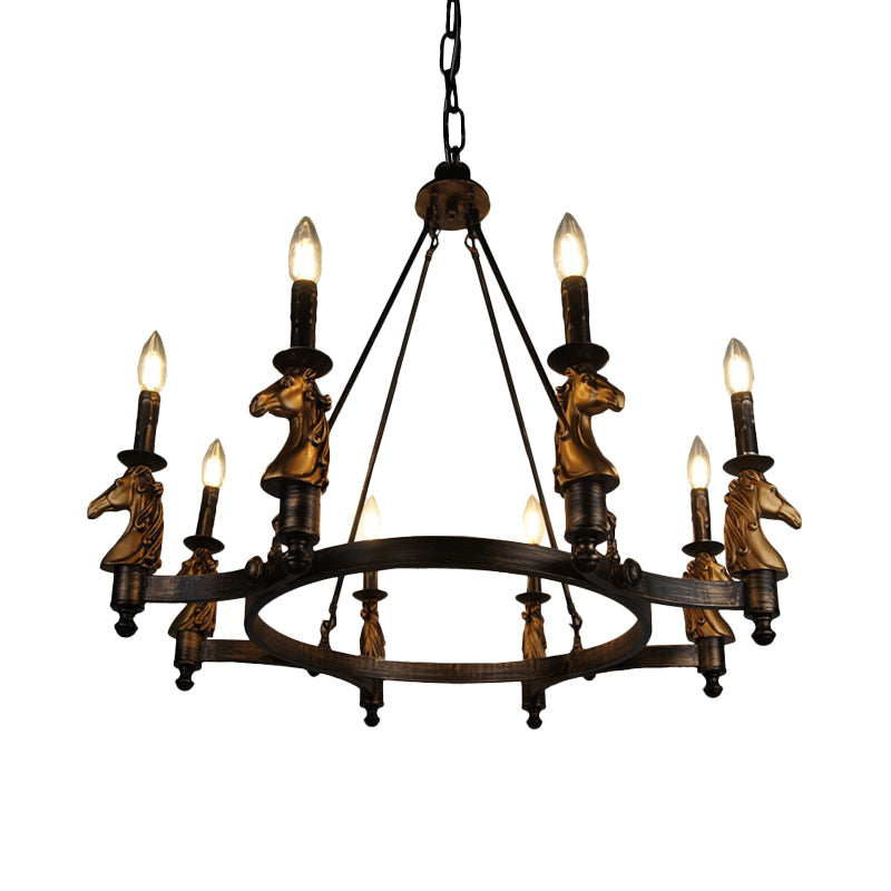 8 Lights Living Room Hanging Lighting Country Style Black Chandelier with Candle Metal Clearhalo 'Ceiling Lights' 'Chandeliers' Lighting' options 260820