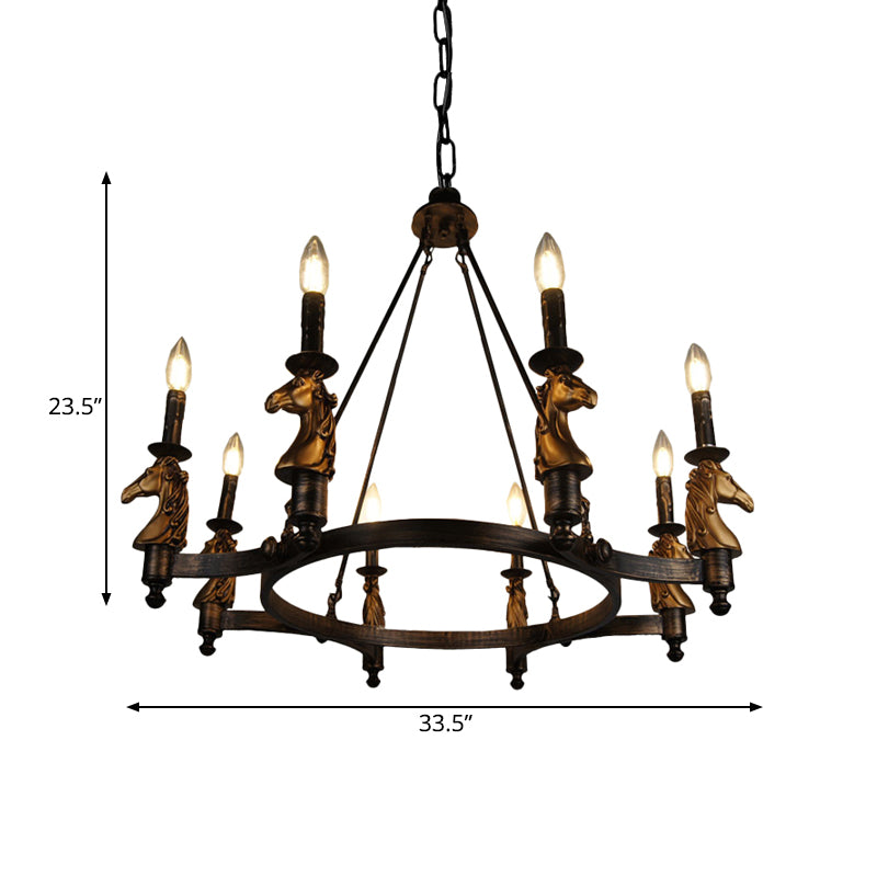 8 Lights Living Room Hanging Lighting Country Style Black Chandelier with Candle Metal Clearhalo 'Ceiling Lights' 'Chandeliers' Lighting' options 260821