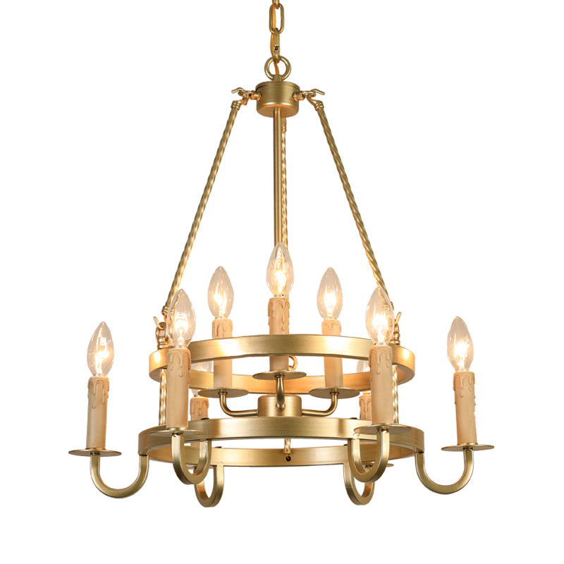 Bronze/Gold Candle Style Hanging Lamp Vintage Metal 9 Lights Living Room Chandelier Lighting, 22"/27.5"/35.5" Wide Clearhalo 'Ceiling Lights' 'Chandeliers' Lighting' options 260826