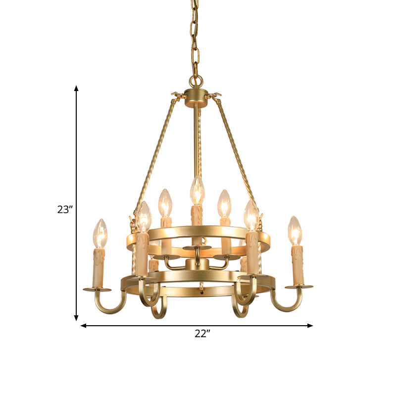 Bronze/Gold Candle Style Hanging Lamp Vintage Metal 9 Lights Living Room Chandelier Lighting, 22"/27.5"/35.5" Wide Clearhalo 'Ceiling Lights' 'Chandeliers' Lighting' options 260827