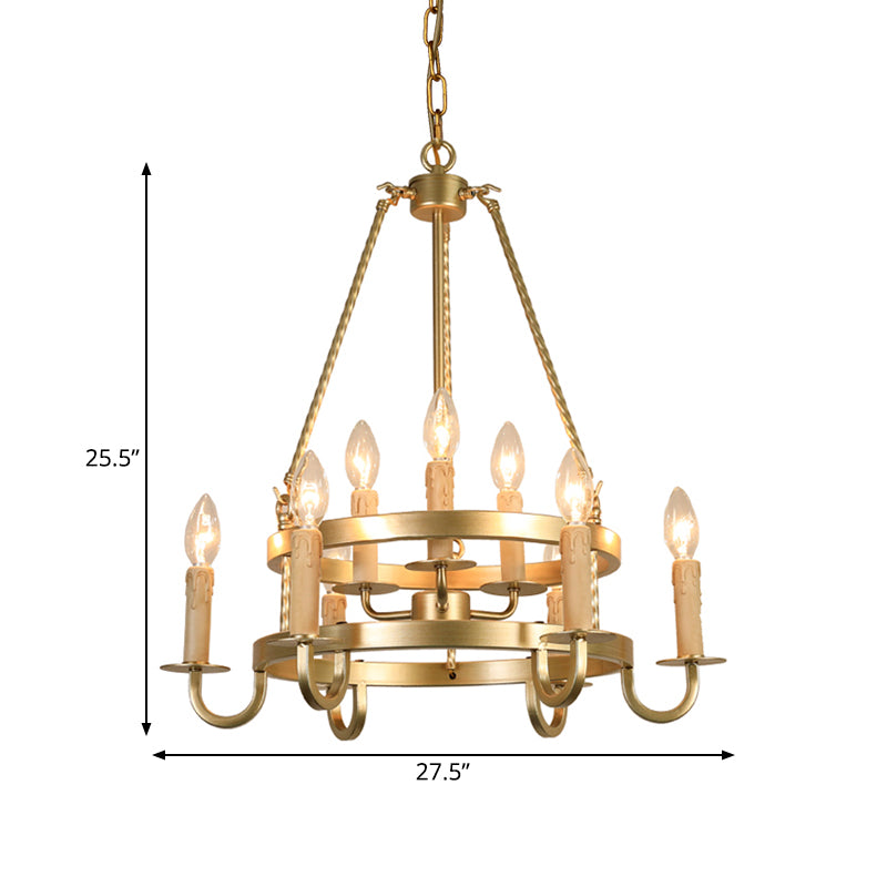 Bronze/Gold Candle Style Hanging Lamp Vintage Metal 9 Lights Living Room Chandelier Lighting, 22"/27.5"/35.5" Wide Clearhalo 'Ceiling Lights' 'Chandeliers' Lighting' options 260828