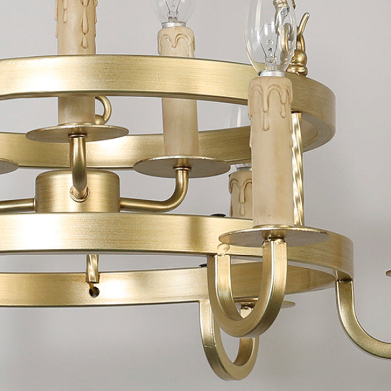 Bronze/Gold Candle Style Hanging Lamp Vintage Metal 9 Lights Living Room Chandelier Lighting, 22"/27.5"/35.5" Wide Clearhalo 'Ceiling Lights' 'Chandeliers' Lighting' options 260830