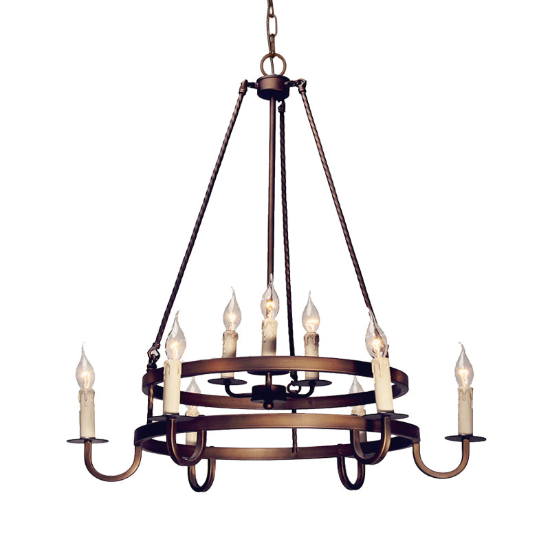 Bronze/Gold Candle Style Hanging Lamp Vintage Metal 9 Lights Living Room Chandelier Lighting, 22"/27.5"/35.5" Wide Clearhalo 'Ceiling Lights' 'Chandeliers' Lighting' options 260834