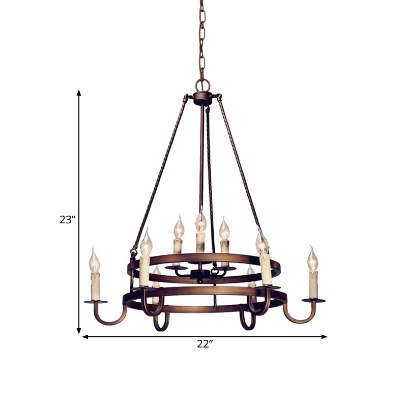 Bronze/Gold Candle Style Hanging Lamp Vintage Metal 9 Lights Living Room Chandelier Lighting, 22"/27.5"/35.5" Wide Clearhalo 'Ceiling Lights' 'Chandeliers' Lighting' options 260835