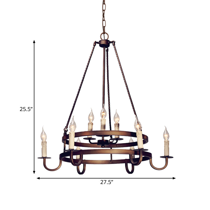 Bronze/Gold Candle Style Hanging Lamp Vintage Metal 9 Lights Living Room Chandelier Lighting, 22"/27.5"/35.5" Wide Clearhalo 'Ceiling Lights' 'Chandeliers' Lighting' options 260836