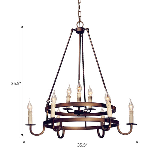 Bronze/Gold Candle Style Hanging Lamp Vintage Metal 9 Lights Living Room Chandelier Lighting, 22"/27.5"/35.5" Wide Clearhalo 'Ceiling Lights' 'Chandeliers' Lighting' options 260837