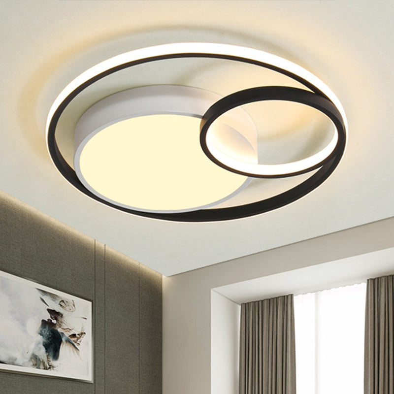 Acrylic Ring Shape Flushmount Lighting Modern Stylish LED Gray/White/Black and White Ceiling Lamp in Warm/White/3 Color Light Black-White Clearhalo 'Ceiling Lights' 'Close To Ceiling Lights' 'Close to ceiling' 'Flush mount' Lighting' 260843