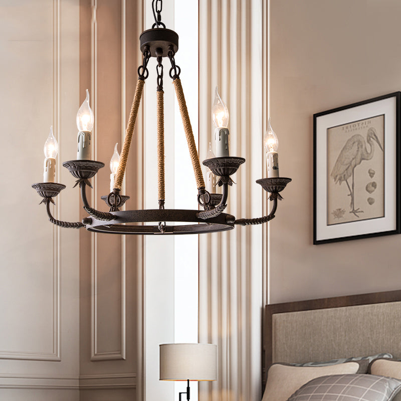 6/8/12 Lights Wagon Wheel Chandelier Lighting Classic Rust Metal Pendant Light Fixture for Dining Room 6 Rust Clearhalo 'Ceiling Lights' 'Chandeliers' Lighting' options 260871_901544aa-1147-4a72-9120-2fd81b36024b