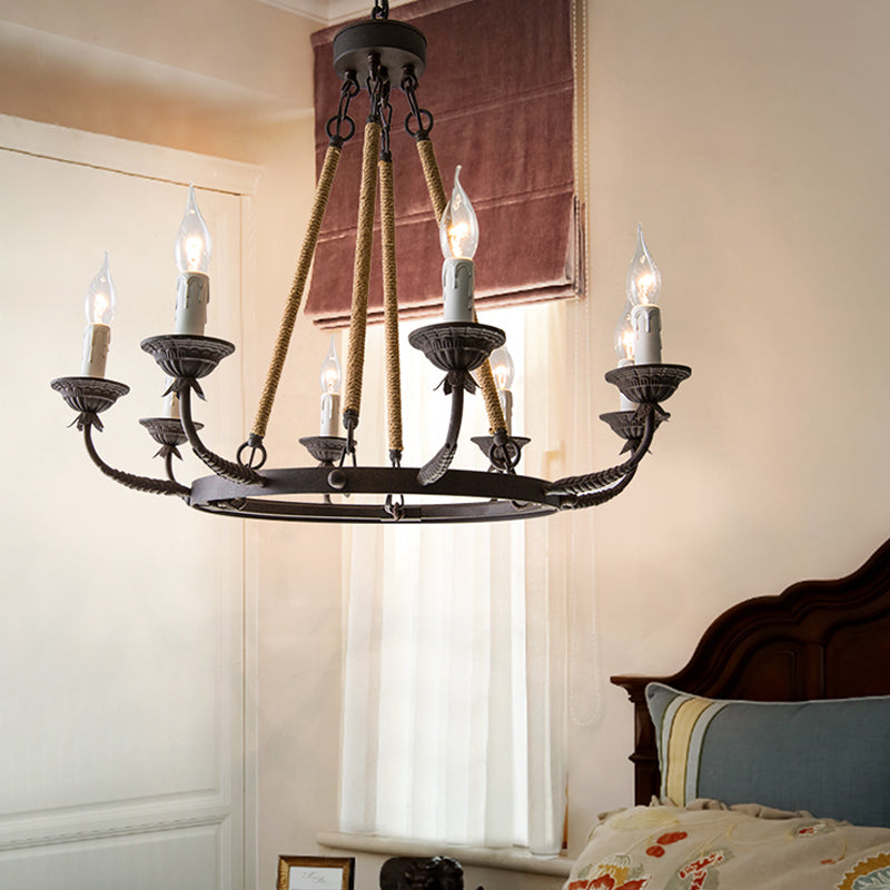 6/8/12 Lights Wagon Wheel Chandelier Lighting Classic Rust Metal Pendant Light Fixture for Dining Room Clearhalo 'Ceiling Lights' 'Chandeliers' Lighting' options 260878